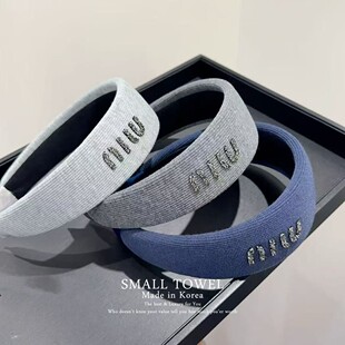 韩国进口新款高级蓝灰色字母高颅顶宽发箍头箍发卡子洗脸发饰百搭