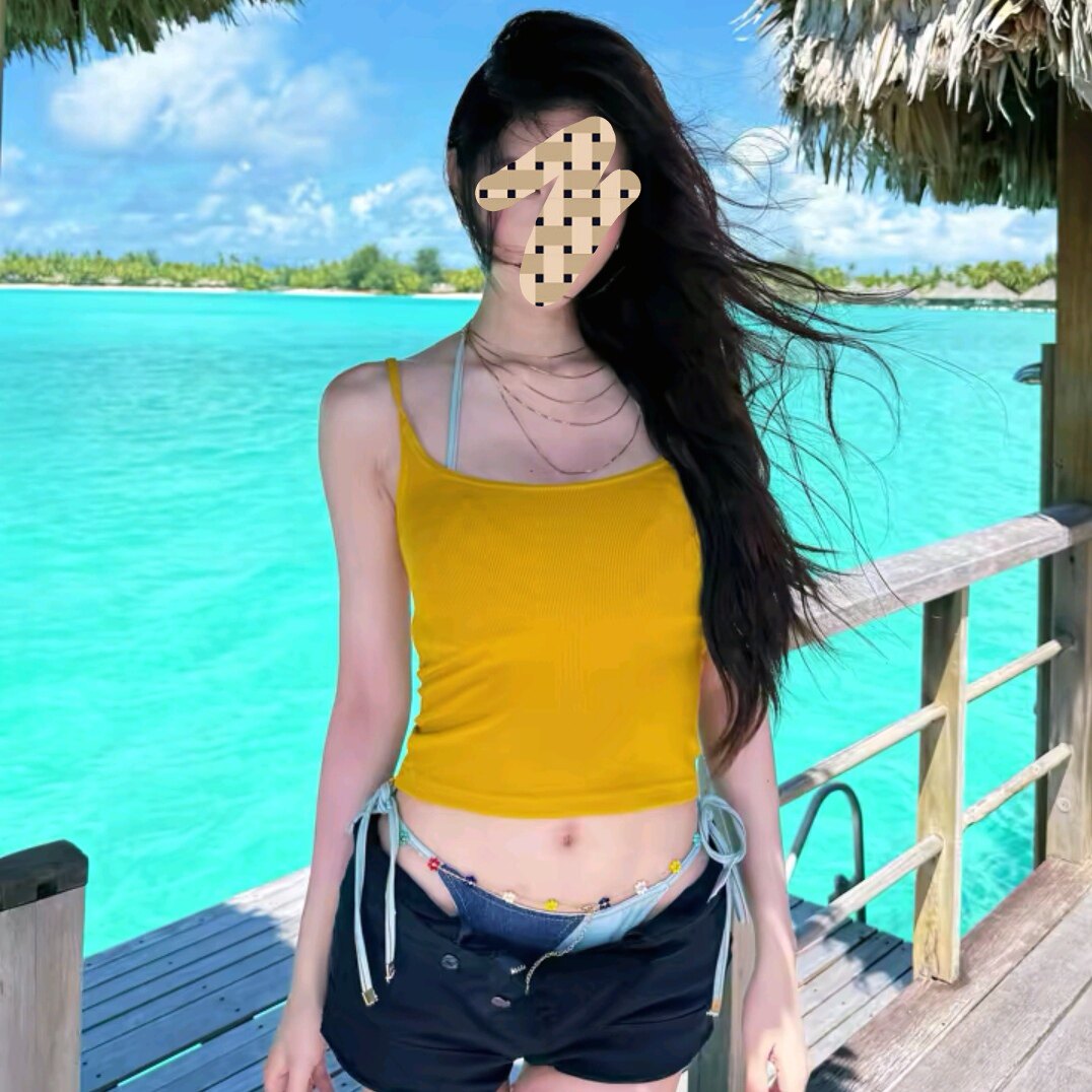 网红方圆同款性感辣妹外穿橘色吊带背心内搭修身别致无袖上衣服