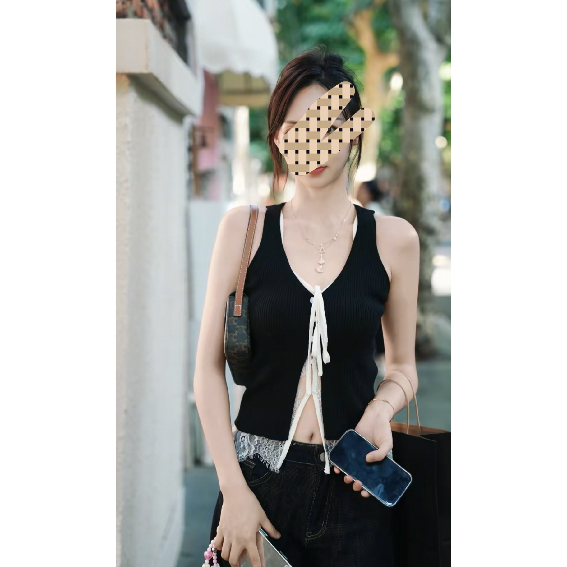 街拍同款纯欲风吊带背心女外穿黑色辣妹穿搭蕾丝假两件无袖上衣
