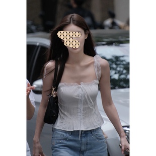 街拍同款 方领性感小背心 新品 甜美蕾丝边别致收腰显瘦吊带胸衣法式