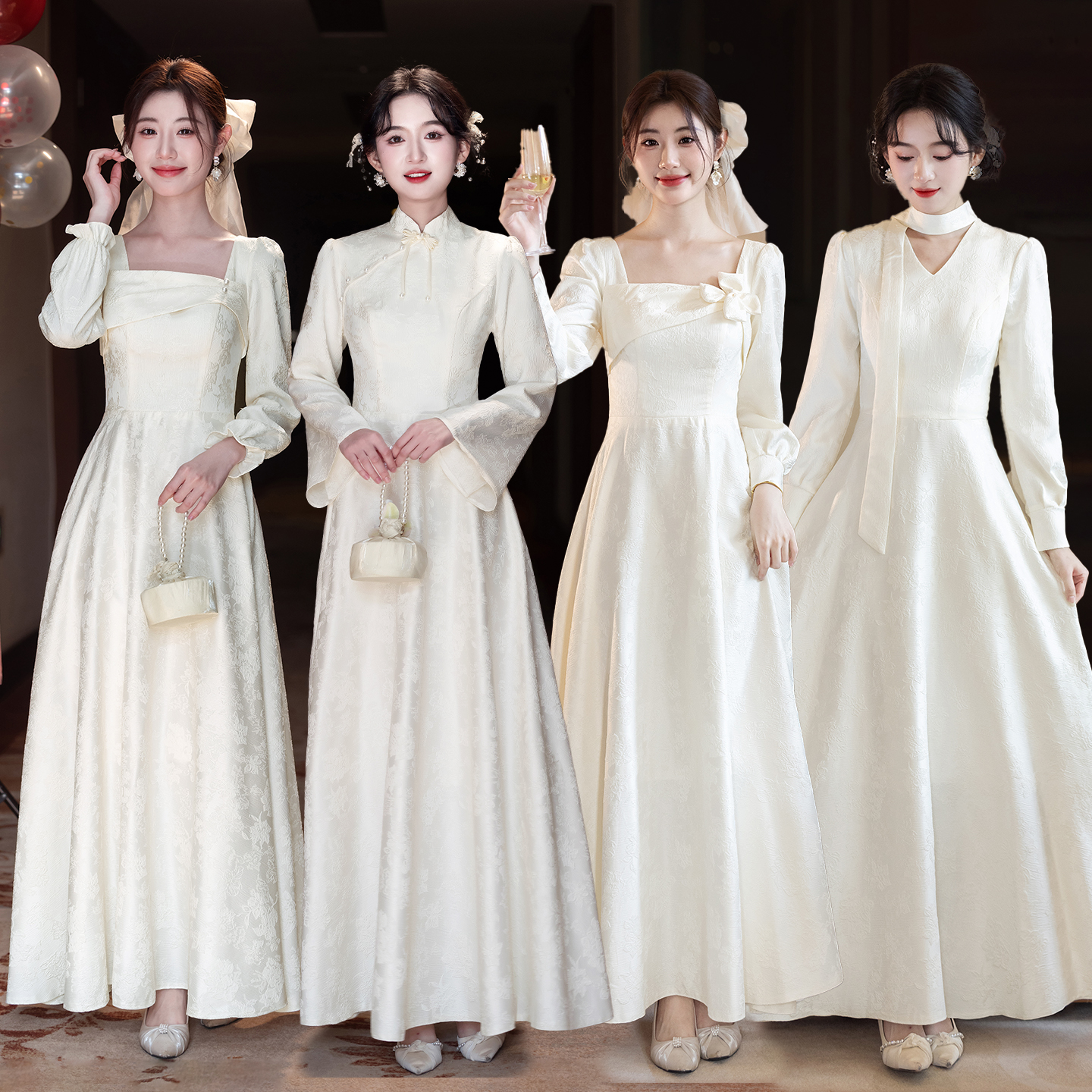 2025新款伴娘长袖蕾丝礼服裙