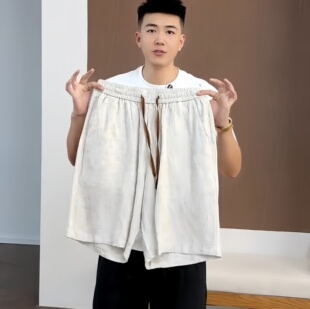夏季老钱风莱赛尔亚麻休闲短裤男士宽松百搭薄款透气速干五分裤子