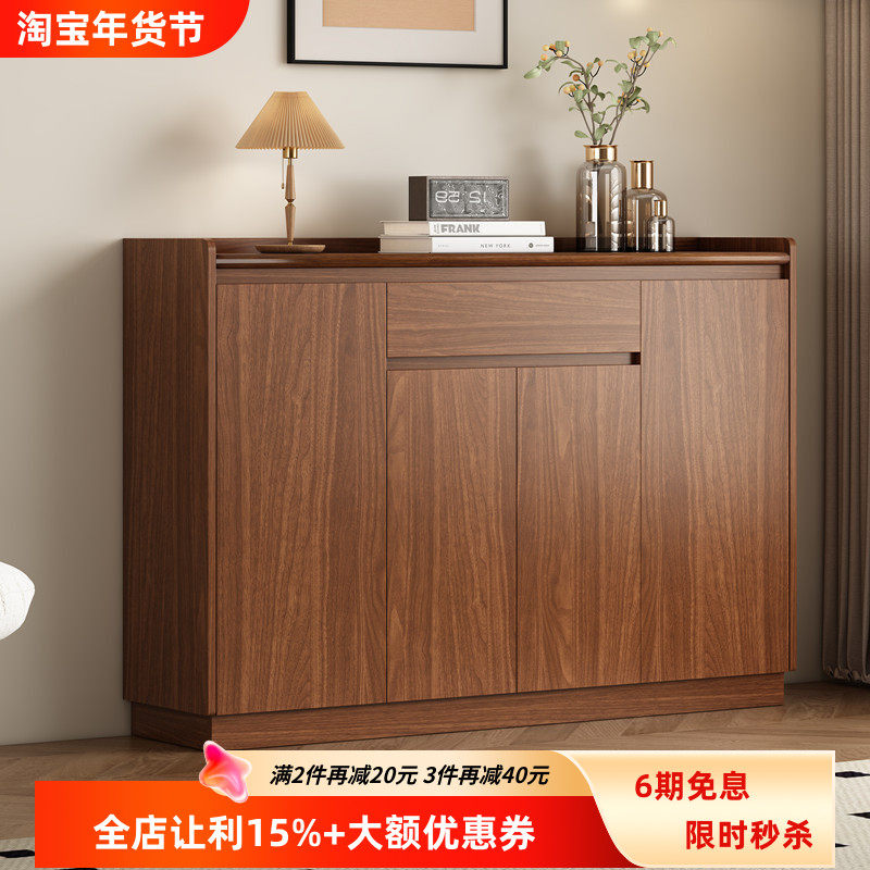 新中式家用鞋柜进门客厅玄关柜2025新款入户门口实木隔断柜胡桃色