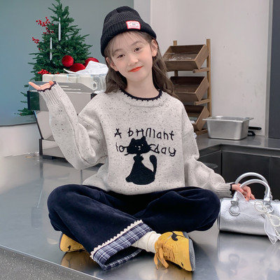 女童毛衣加绒冬装2025新款女孩中大童毛线衣加厚打底衫儿童羊绒衫