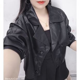 西装领皮衣外套女2026秋冬款欧版时尚短款褶皱设计感气质百搭上衣