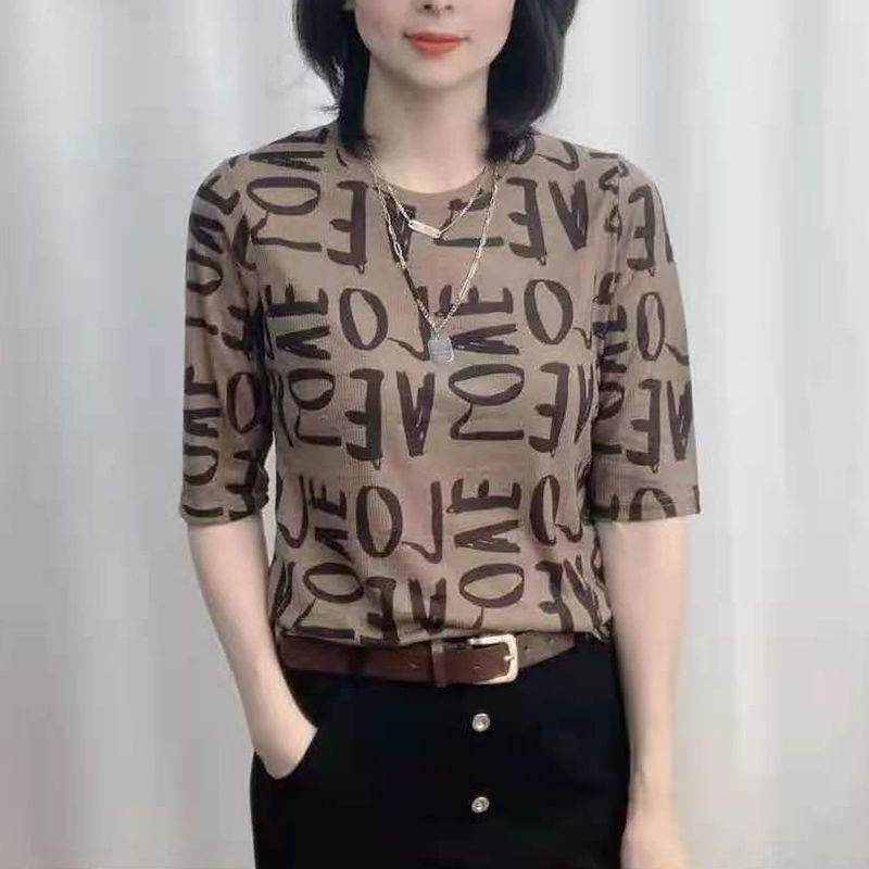 七分袖T恤小衫2025夏季新款女欧洲站宽松显瘦字母印花减龄上衣潮t