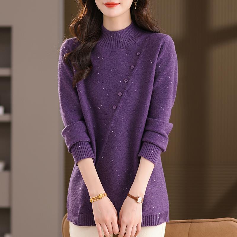 半高领羊毛衫毛衣女秋冬中长款打底衫毛衣裙宽松大码女装妈中老年