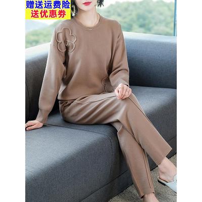 妈妈运动套装中年女式休闲卫衣2025春秋新款针织两件套中老年女装