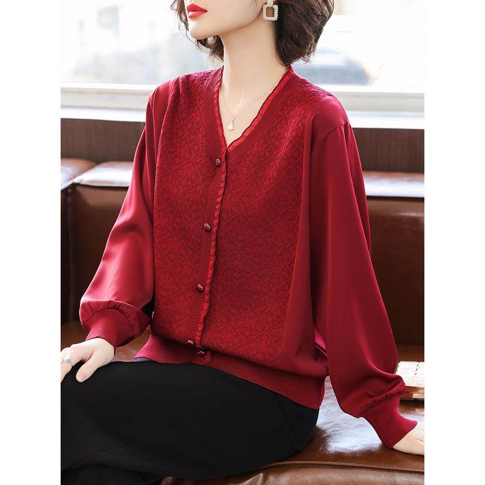 中老年女式春秋外套针织打底衫2025新款中年妈妈薄款T恤减龄上衣