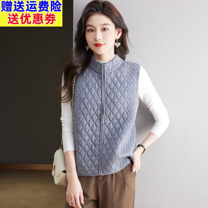 2025时尚羊毛衫秋冬新款立领拉链马甲背心女宽松显瘦百搭坎肩外套