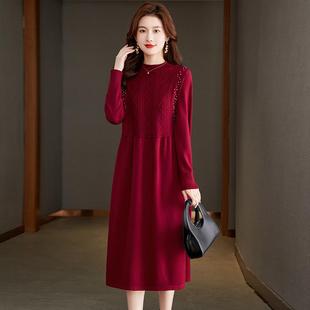 胖人200斤长款过膝针织连衣裙秋冬加厚羊毛衫宽松遮肚子毛衣裙女