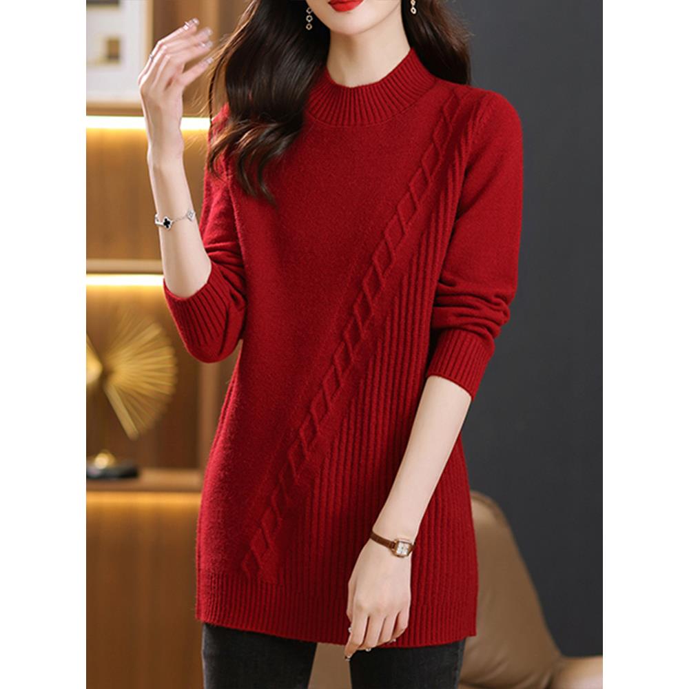 中长款内搭羊毛衫毛衣裙秋冬女士加大码宽松遮肚子针织羊绒打底衫