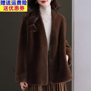 水貂绒皮草大衣中长款毛衣外套女开衫宽松大码女装羊毛衫羊绒衫厚