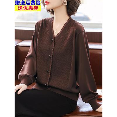 中老年女式春秋外套针织打底衫2025新款中年妈妈薄款T恤减龄上衣