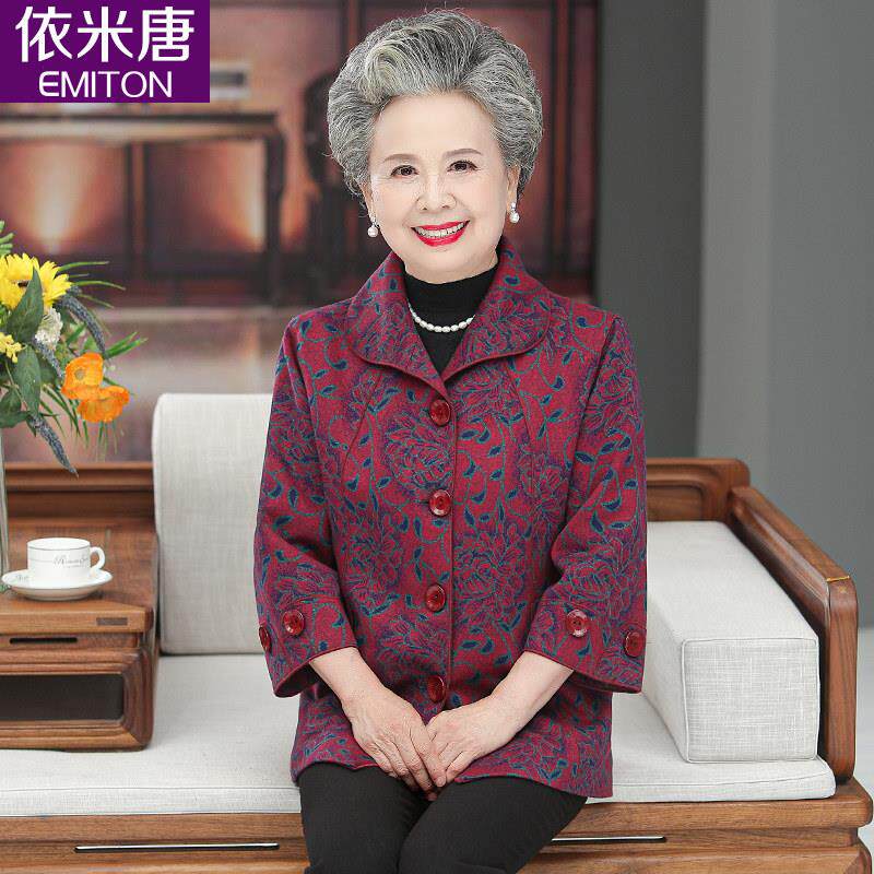 老年人春装女奶奶外套春秋款毛呢老太太老人衣服中老年妈妈装上衣
