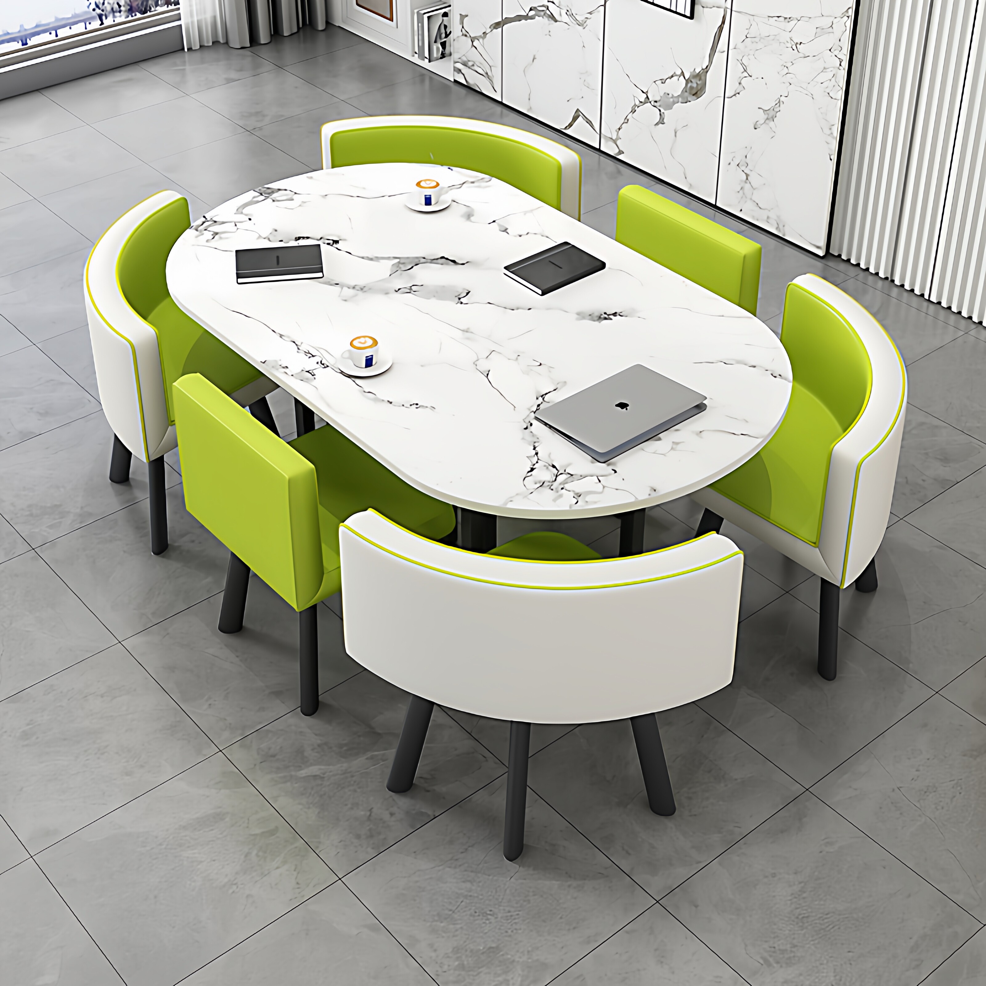 现代简约餐桌椅组合家用饭桌洽谈接待桌椅小户型椭圆形会议长桌