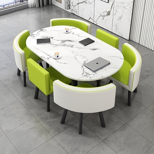 现代简约餐桌椅组合家用饭桌洽谈接待桌椅小户型椭圆形会议长桌