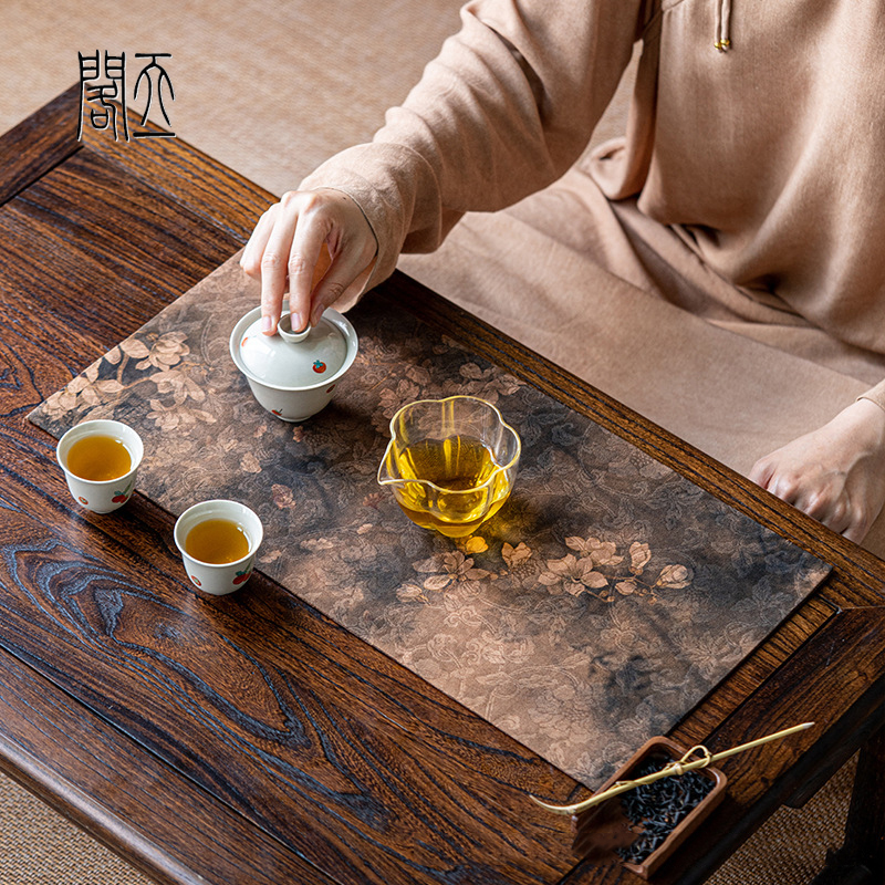 天一閣丨老料香云纱茶席禅意桌布双面布艺桌旗古朴干泡垫茶道配件