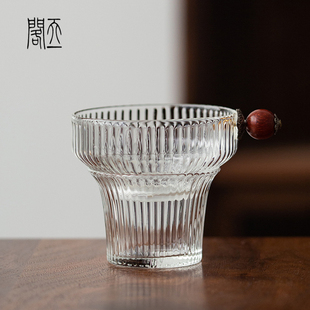 日式 天一閣 玻璃茶漏茶濾豎條紋紗布網(wǎng)精細過濾耐高溫紅檀木手柄