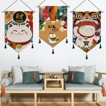 日式装饰画招财猫和风挂画客厅背景墙壁画布艺无框画料理店墙画