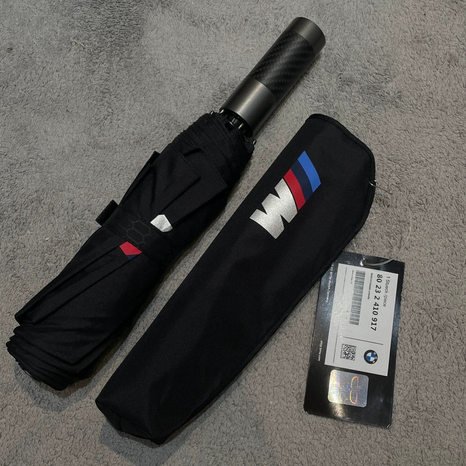 适用于宝马德系BMW碳纤维手柄纯色简约三折防风自动折叠雨伞两用
