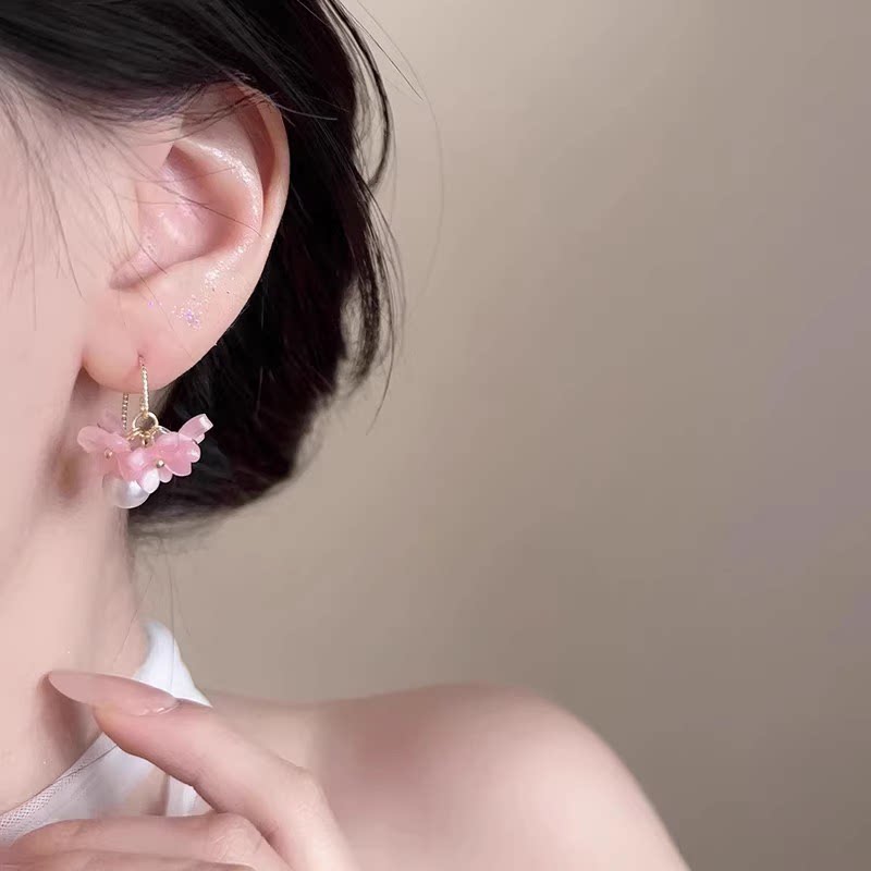 超仙黄色桂花珍珠耳环女