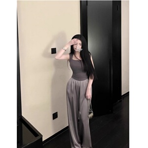 丝滑垂感酸醋缎面阔腿裤女夏季直筒拖地滑滑长裤薄款真丝凉凉裤子