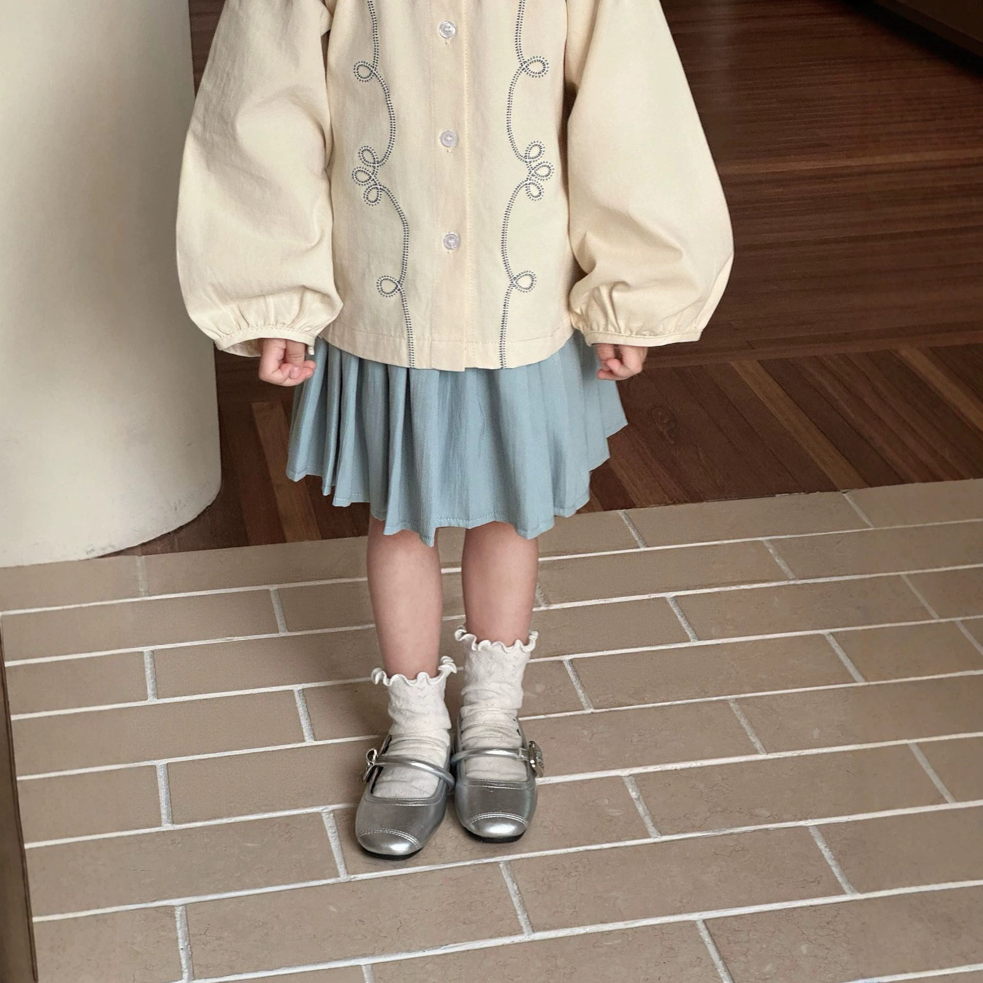 女童半身裙 不限季节裙子蓝色学院风短裙A字裙百褶裙防走光棉质裙