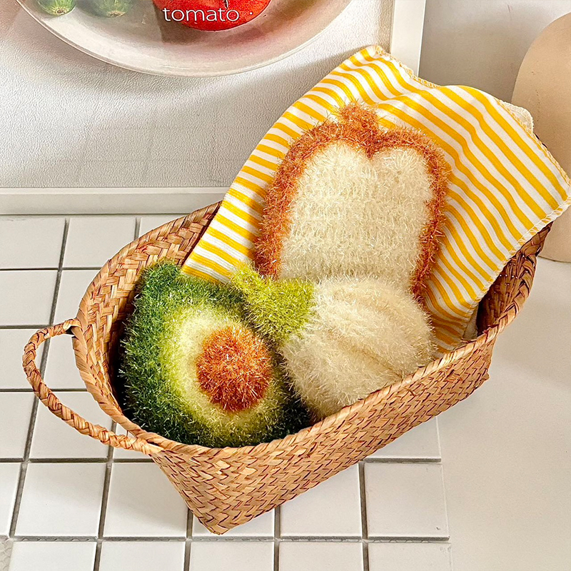 可爱水果蔬菜洗碗巾吐司大蒜牛油果好清洁悬挂式清洁抹布刷碗用具