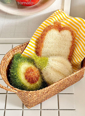 可爱水果蔬菜洗碗巾吐司大蒜牛油果好清洁悬挂式清洁抹布刷碗用具