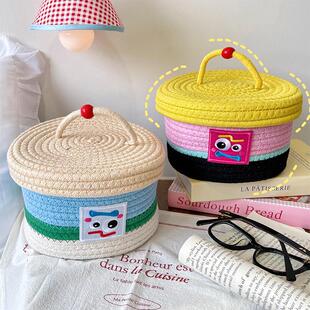 棉绳手工缝制蛋糕造型桌面收纳盒玄关钥匙收纳筐化妆品带盖储物盒