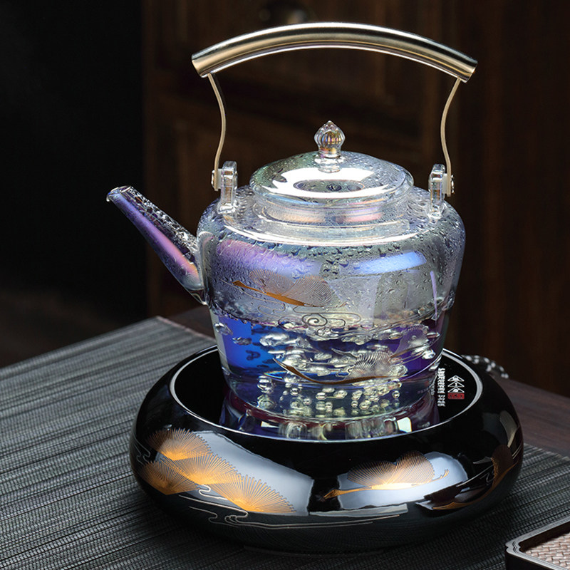 陶瓷贝彩色电视陶炉煮茶器耐高温玻璃烧水壶提梁煮茶壶家用煮茶炉