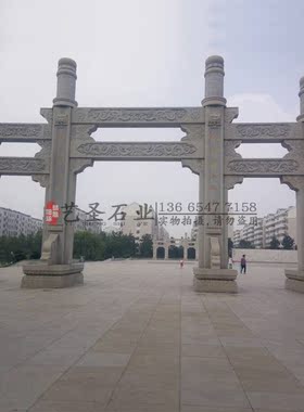 石牌坊 石牌门楼 浮雕龙柱 村庄路口 园林公园公司大门雕塑 定制