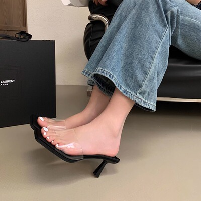 星团设计仙女风Burning欧美法式气质疯狂鞋子外穿露趾一字方头