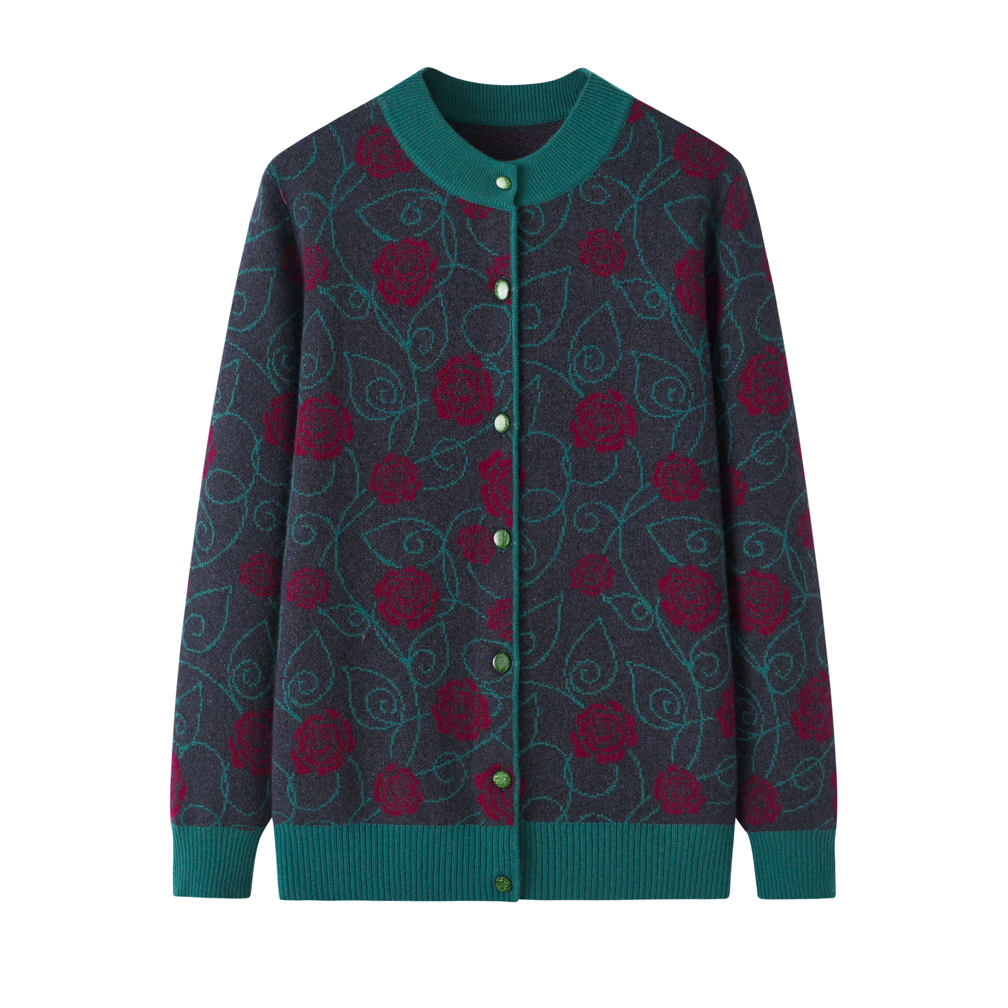 大码开衫圆领保暖毛衣加厚羊绒衫