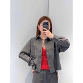 廓形显瘦毛边丹宁牛仔衬衫 定制线 口袋刺绣字母短款 Girl