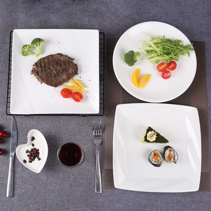 ceramics 10 inch steak plate full set Western dish Square plate White Flat plate household Knife and fork Western cutlery suitin the Tableware , Tableware , Plate  category - from Buy2taobao.com to provide professional Taobao agent buy service
