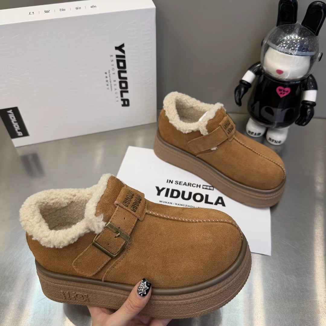 2025新款真皮厚底勃肯鞋女冬季加绒保暖棉鞋时尚休闲鞋面包毛毛鞋