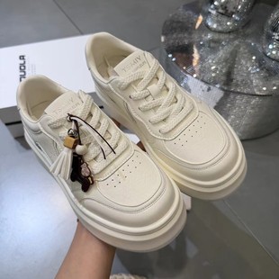 厚底真皮小白鞋 系带松糕鞋 女春季 运动鞋 小个子增高休闲鞋 2026新款