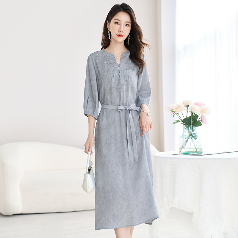 亚麻重磅真丝连衣裙夏2025新款高端大码气质高级感桑蚕丝丝麻裙子
