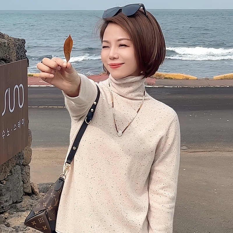 颜菱针织衫女2025冬季新款100%纯羊绒堆领打底衫Y11286