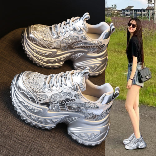 显脚小个子厚底内增高老爹鞋女