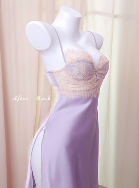 【清货】A09 香芋牛奶睡衣女性感蕾丝情趣纯欲小胸带胸垫高级感情