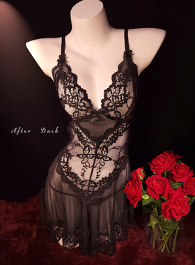 蛇蝎美人  新款内衣大码性感透视睡衣女蕾丝吊带睡裙纯欲情趣透明