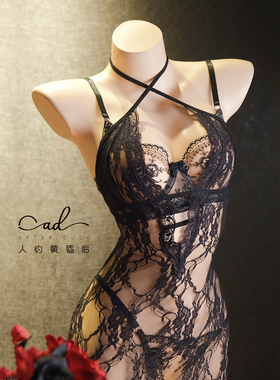 聚拢吊带女新款情趣黑色大码内衣性感睡衣制服透视蕾丝睡裙高级风