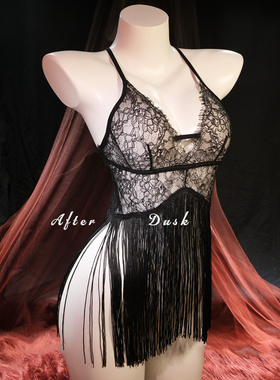 情留处  性感睡衣女流苏睡裙蕾丝诱惑透明情趣透视显情感趣味大码