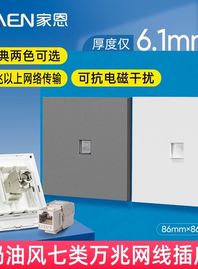 灰色超薄七类屏蔽网络网线面板CAT6A万兆电脑插座宽带rj45网口