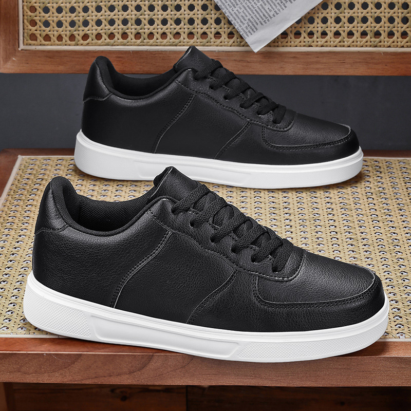 休闲男鞋黑色板鞋潮百搭商务皮面