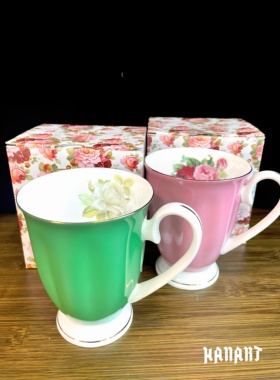 英国皇家雅顿Royal Arden骨瓷玫瑰绿色黄色马克杯水杯咖啡杯茶杯