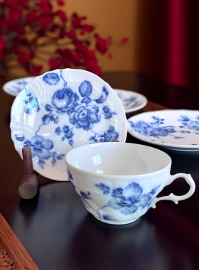 意大利产Richard Ginori理查德·基诺理手绘青花玫瑰咖啡杯茶杯碟